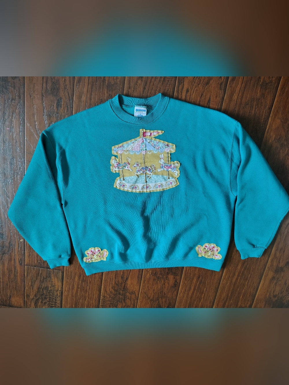 Custom vintage carousel animals pullover sweater Size XL